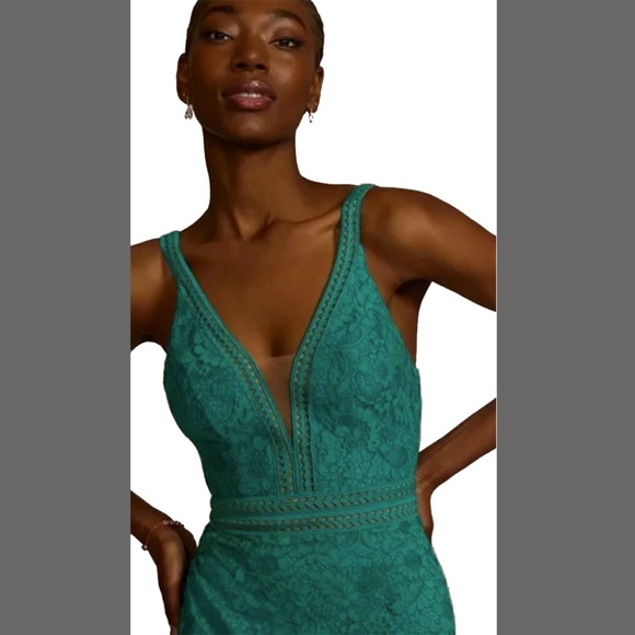 NWT David Bridal All Over Lace Sleeveless Full Length Gown/Dress Jade Sz 18 - Picture 3 of 13
